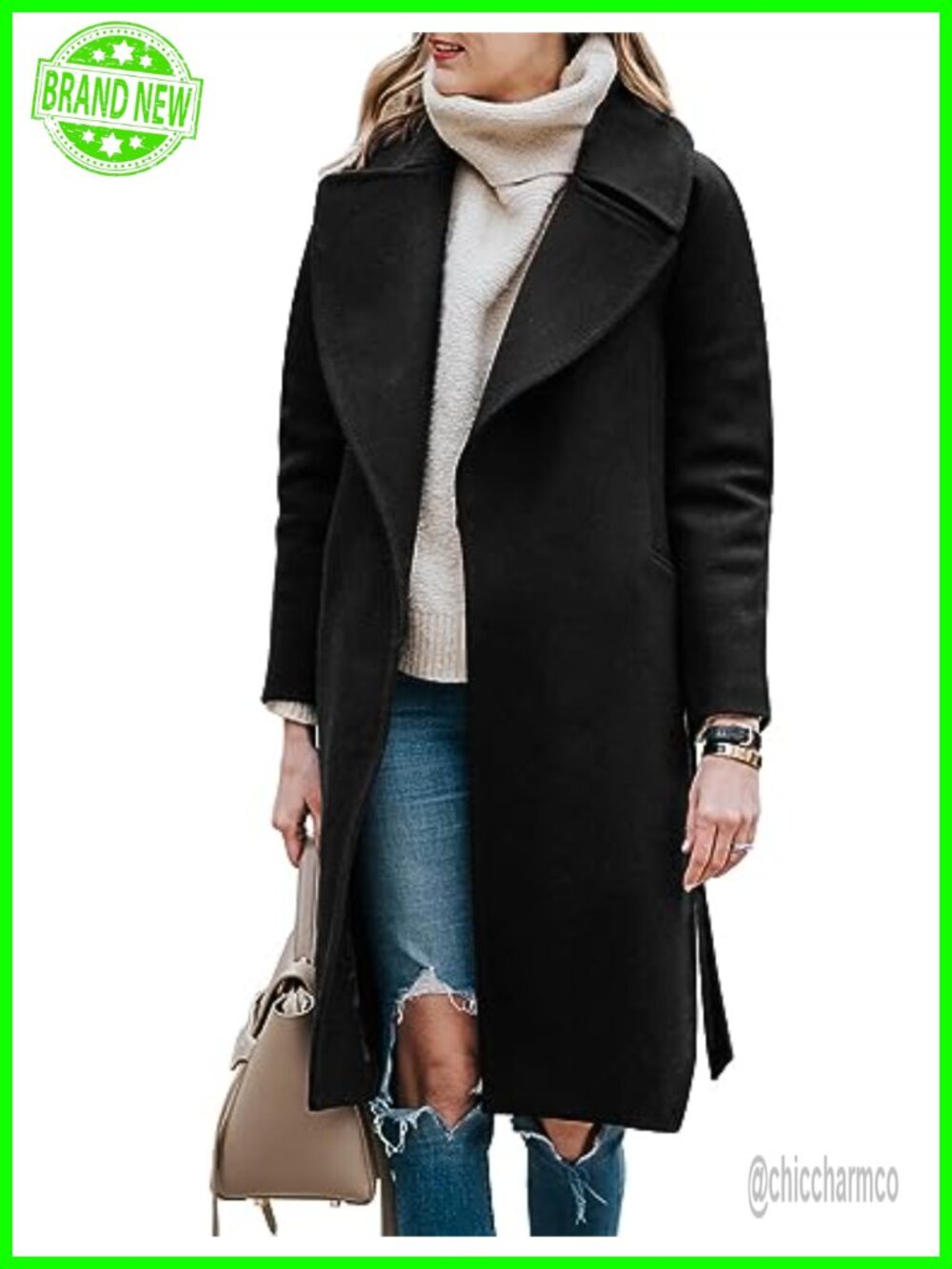 Wool Blend Long Peacoat with Belt Winter Trench Coat